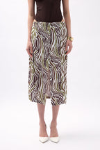 Side Slit Patterned Green Skirt
