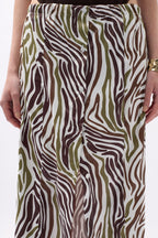 Side Slit Patterned Green Skirt