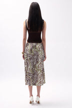 Side Slit Patterned Green Skirt