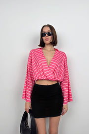 Pink Blouse with Bat Sleeve Pattern