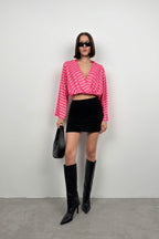Batwing Sleeve Patterned Pink Blouse