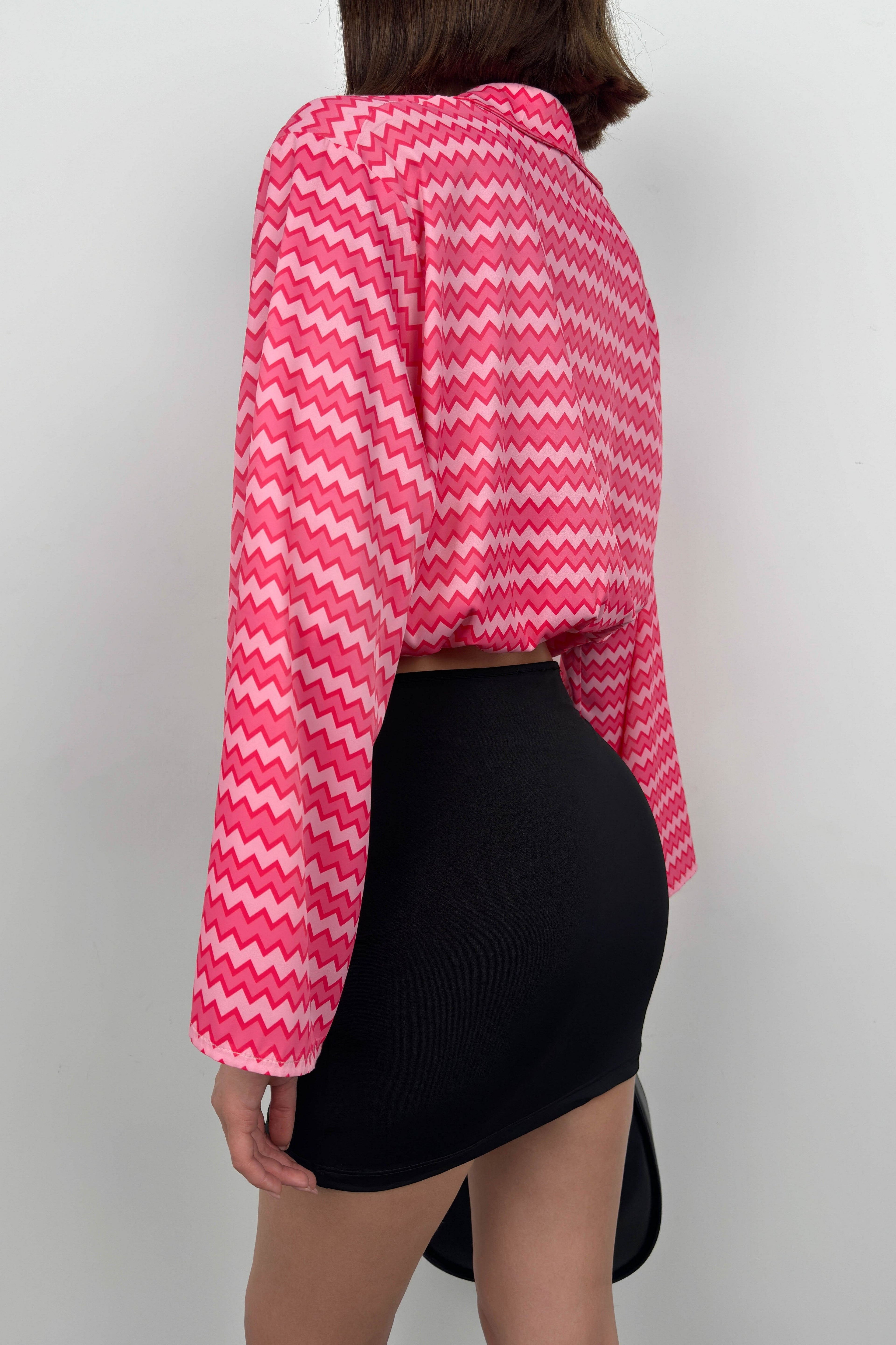 Batwing Sleeve Patterned Pink Blouse