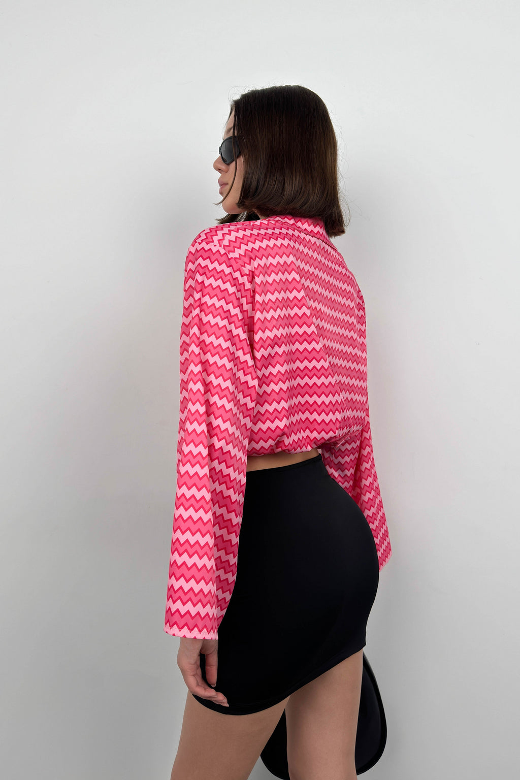 Batwing Sleeve Patterned Pink Blouse