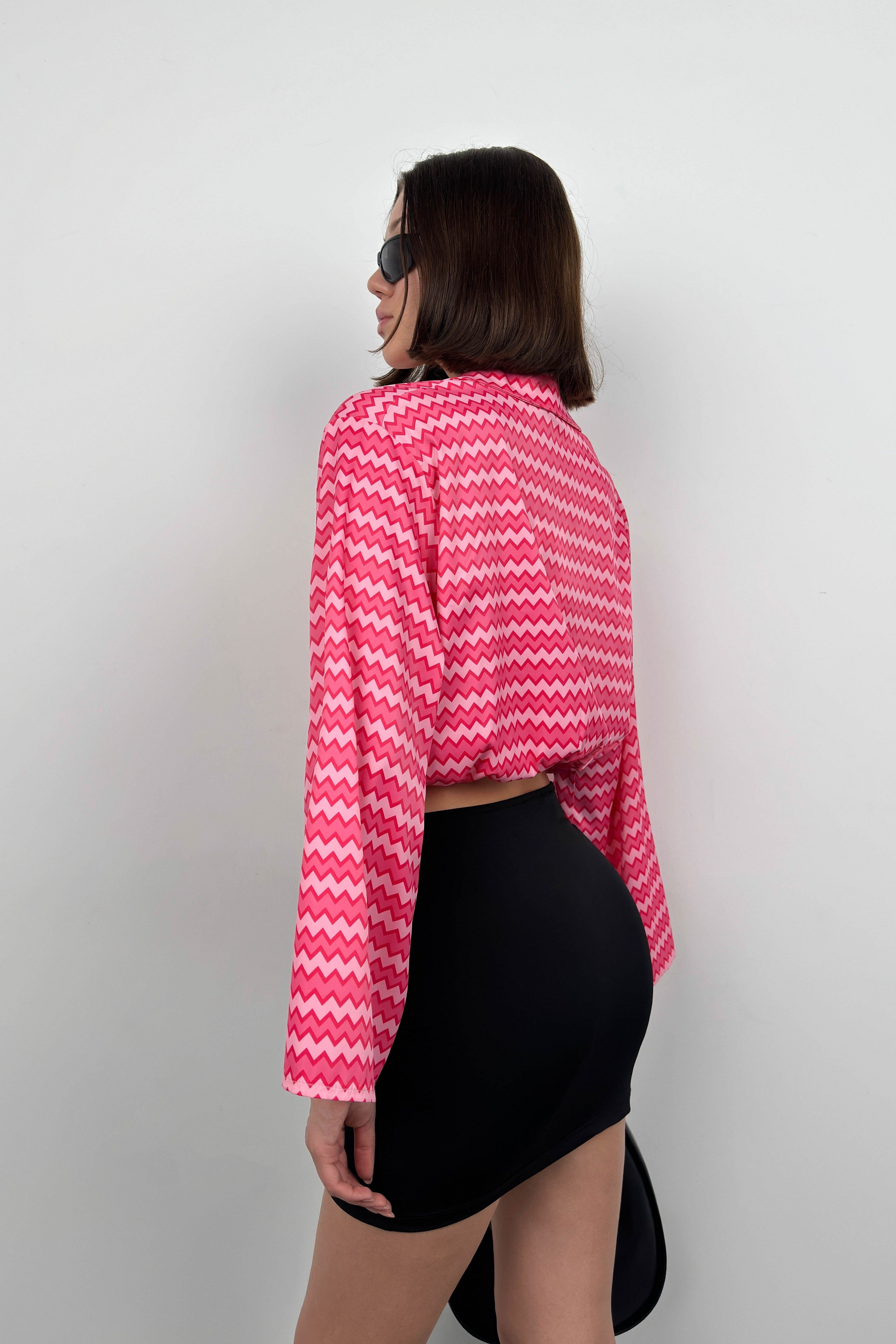 Batwing Sleeve Patterned Pink Blouse