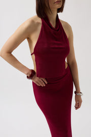 Half Turtleneck Back Crop Burgundy Blouse