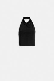 Half Turtleneck Backless Crop Black Blouse
