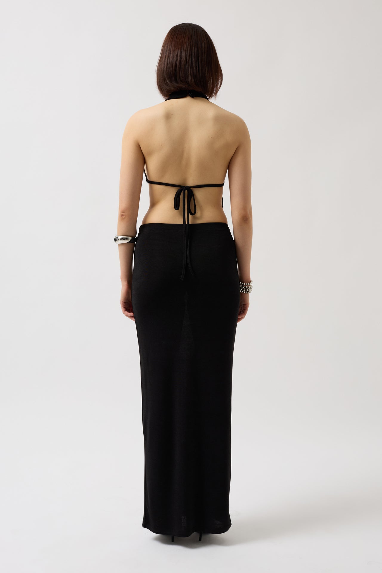 Mock Neck Back Cutout Crop Black Blouse