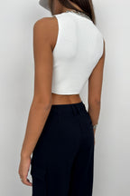 Mock Neck Ecru Knit Blouse