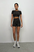Half-Sleeve Crop Biker Shorts Black Leggings Set