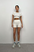 Half-Sleeve Crop Biker Shorts White Leggings Set