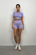 Half-Sleeve Crop Biker Shorts Lilac Leggings Set