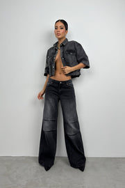 Half Sleeve Crop Gray Denim Shirt