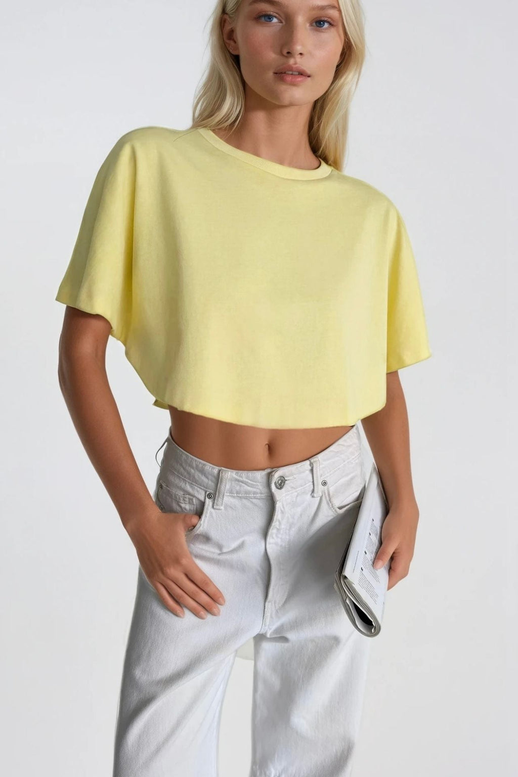 Washed Effect Yellow Crop T-Shirt