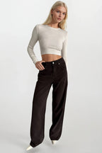 Washed Effect High Waist Brown Jeans