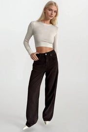 Brown High-Waist Jeans with Wash Effect
