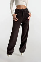 Washed Effect High Waist Brown Jeans