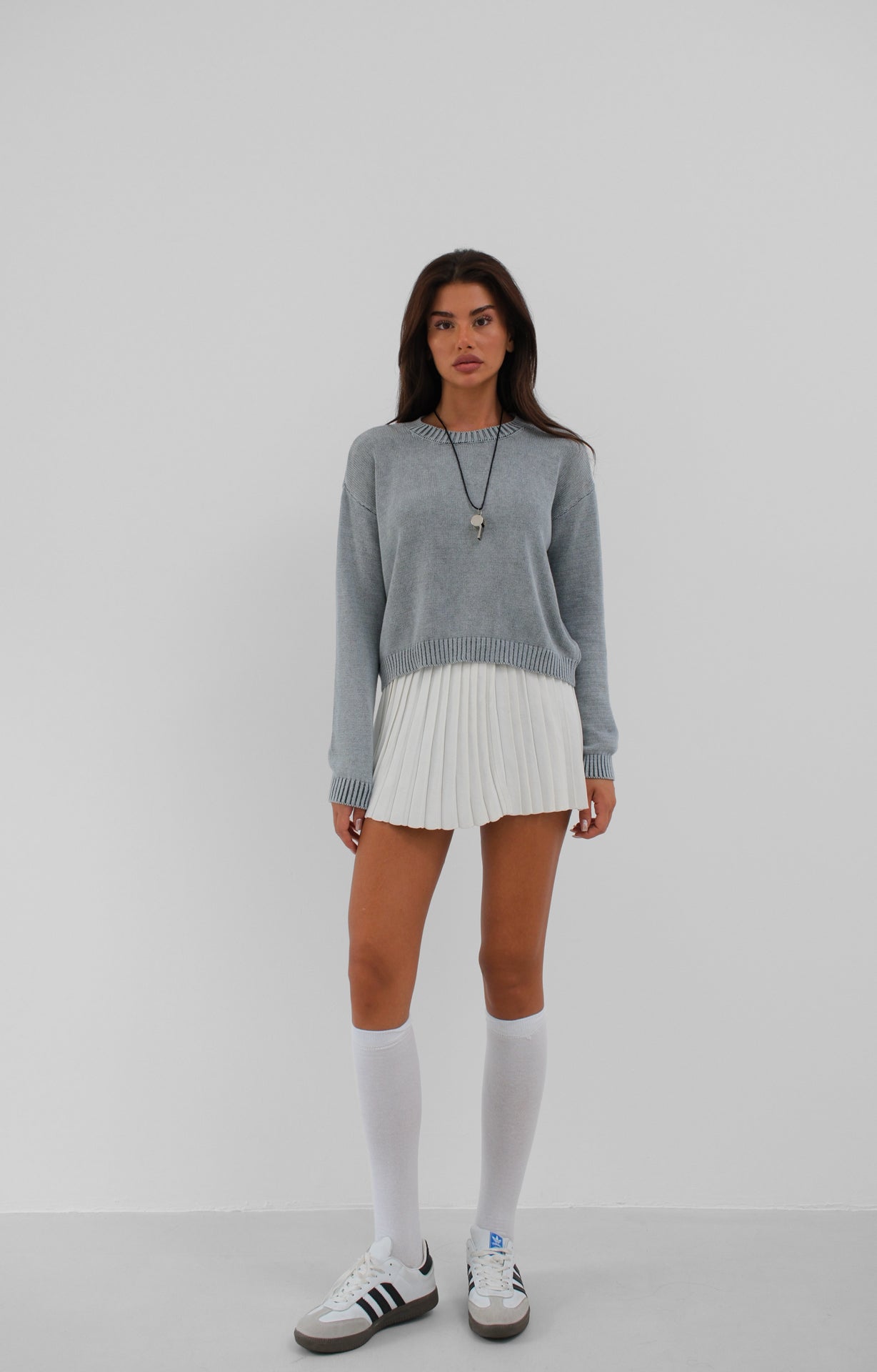 Washed Crop Light Gray Knit Sweater