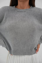 Washed Crop Light Gray Knit Sweater