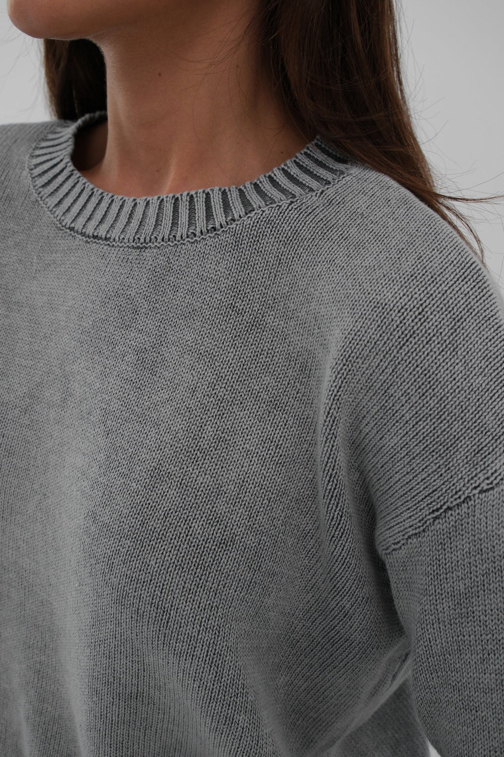 Washed Crop Light Gray Knit Sweater