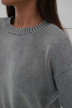 Washed Crop Light Gray Knit Sweater