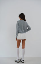 Washed Crop Light Gray Knit Sweater