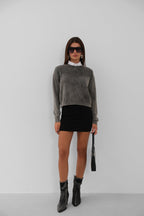 Washed Crop Dark Gray Knit Sweater