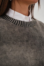 Washed Crop Dark Gray Knit Sweater