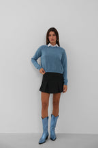 Washed Crop Knit Blue Sweater