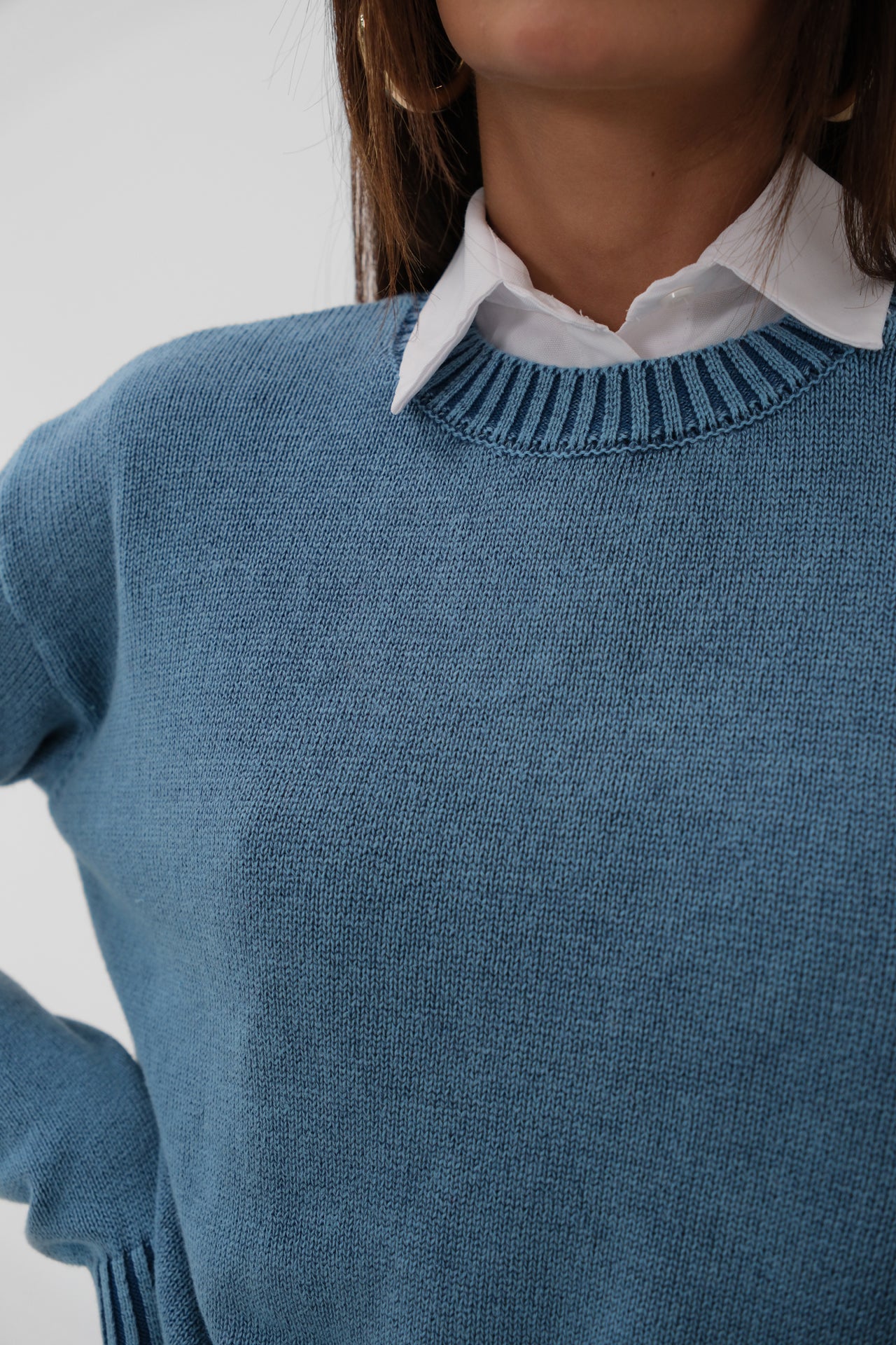 Washed Crop Knit Blue Sweater