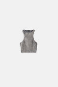 Washed Halter Neck Crop Gray Blouse