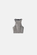Washed Halter Neck Crop Gray Blouse
