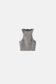 Washed Halter Neck Crop Gray Blouse