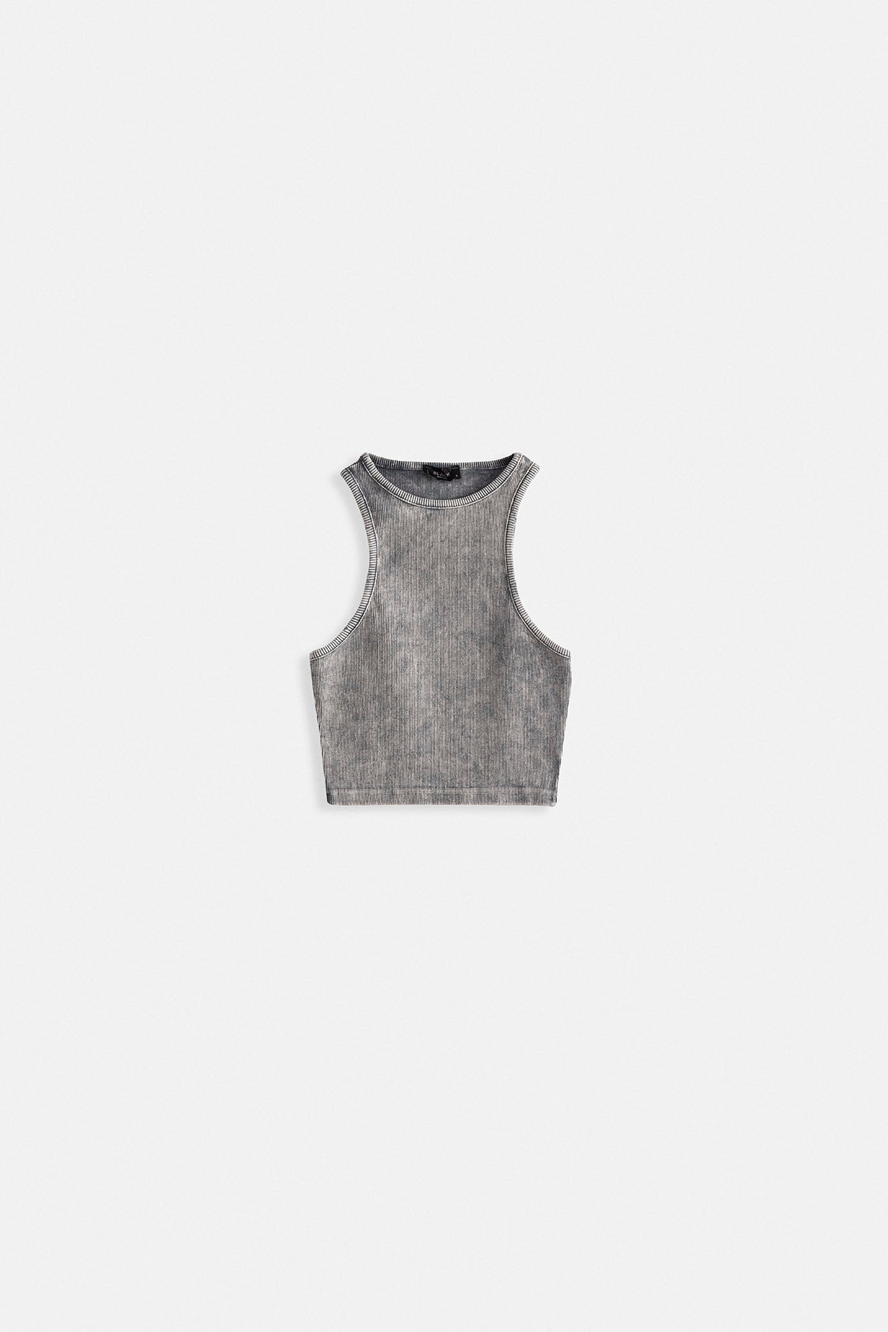 Washed Halter Neck Crop Gray Blouse