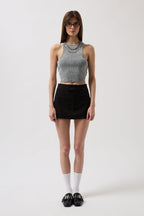 Washed Halter Neck Crop Gray Blouse