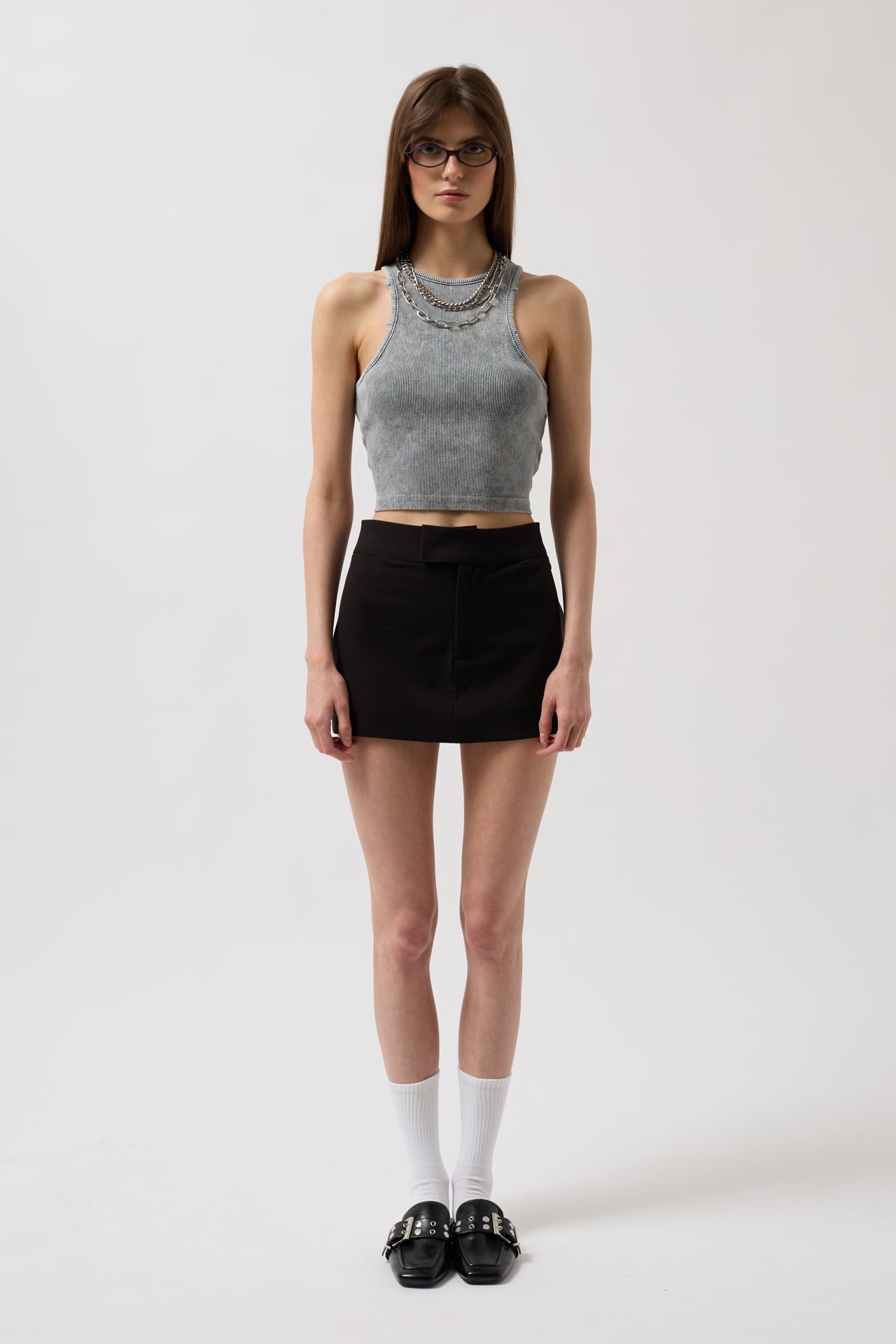 Washed Halter Neck Crop Gray Blouse
