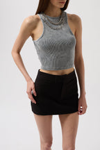 Washed Halter Neck Crop Gray Blouse