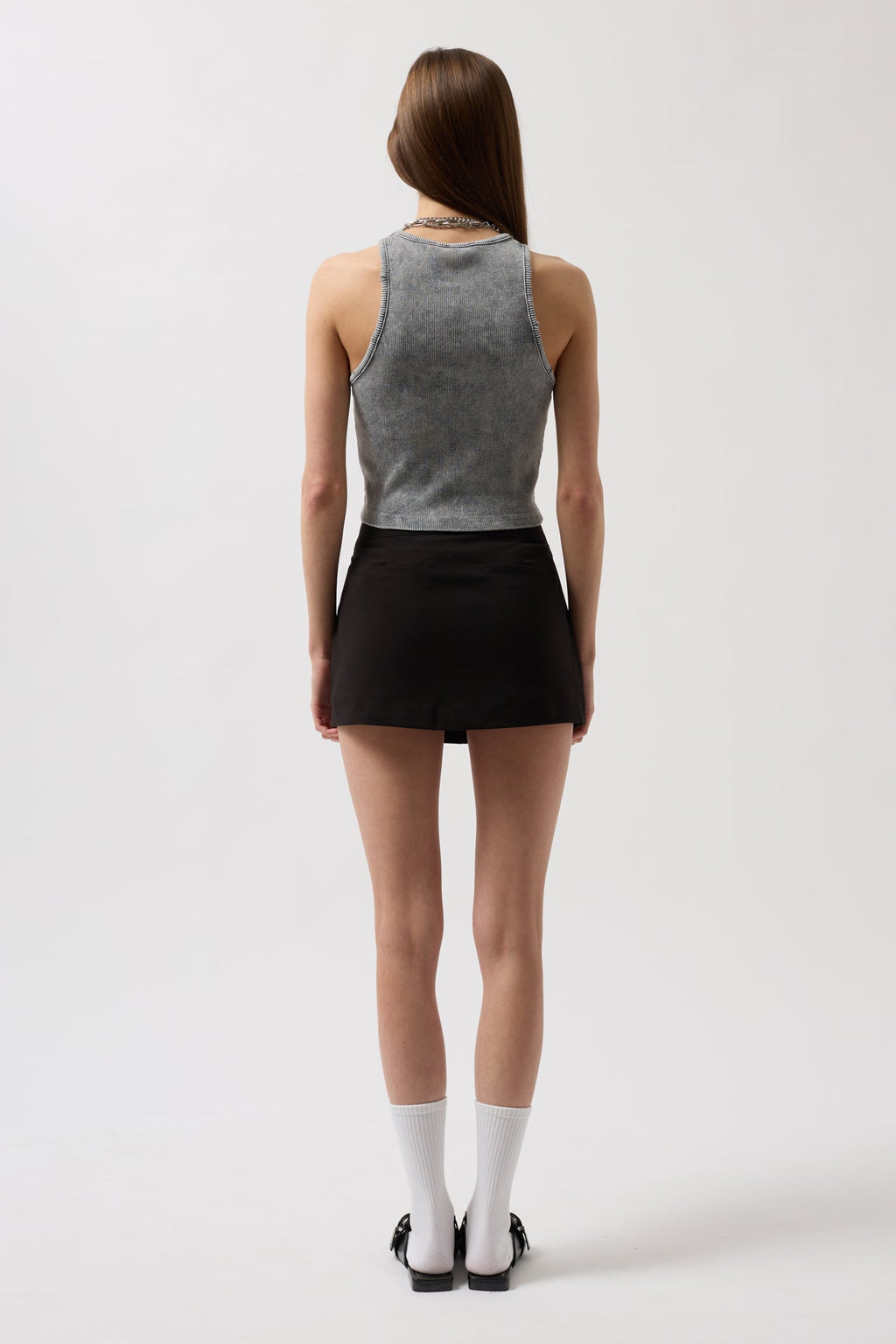 Washed Halter Neck Crop Gray Blouse