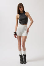 Washed Halter Neck Crop Black Blouse