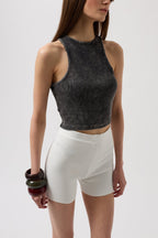 Washed Halter Neck Crop Black Blouse