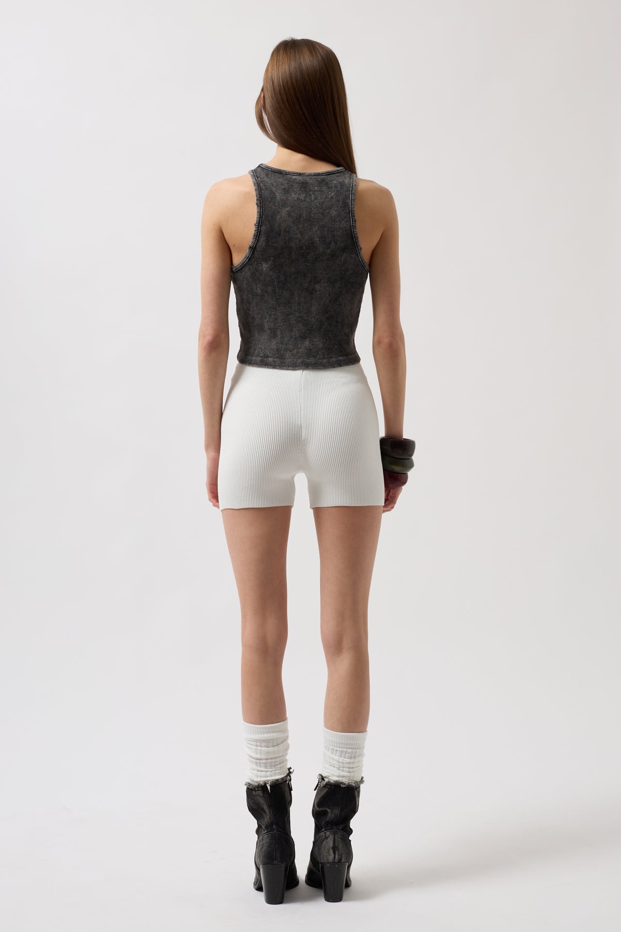 Washed Halter Neck Crop Black Blouse