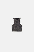 Washed Halter Neck Crop Black Blouse