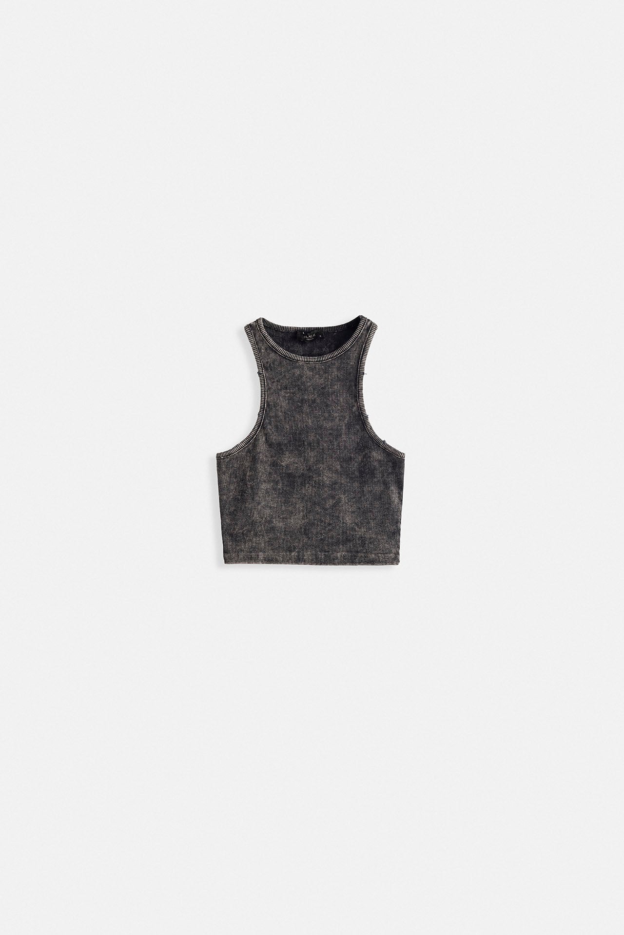 Washed Halter Neck Crop Black Blouse