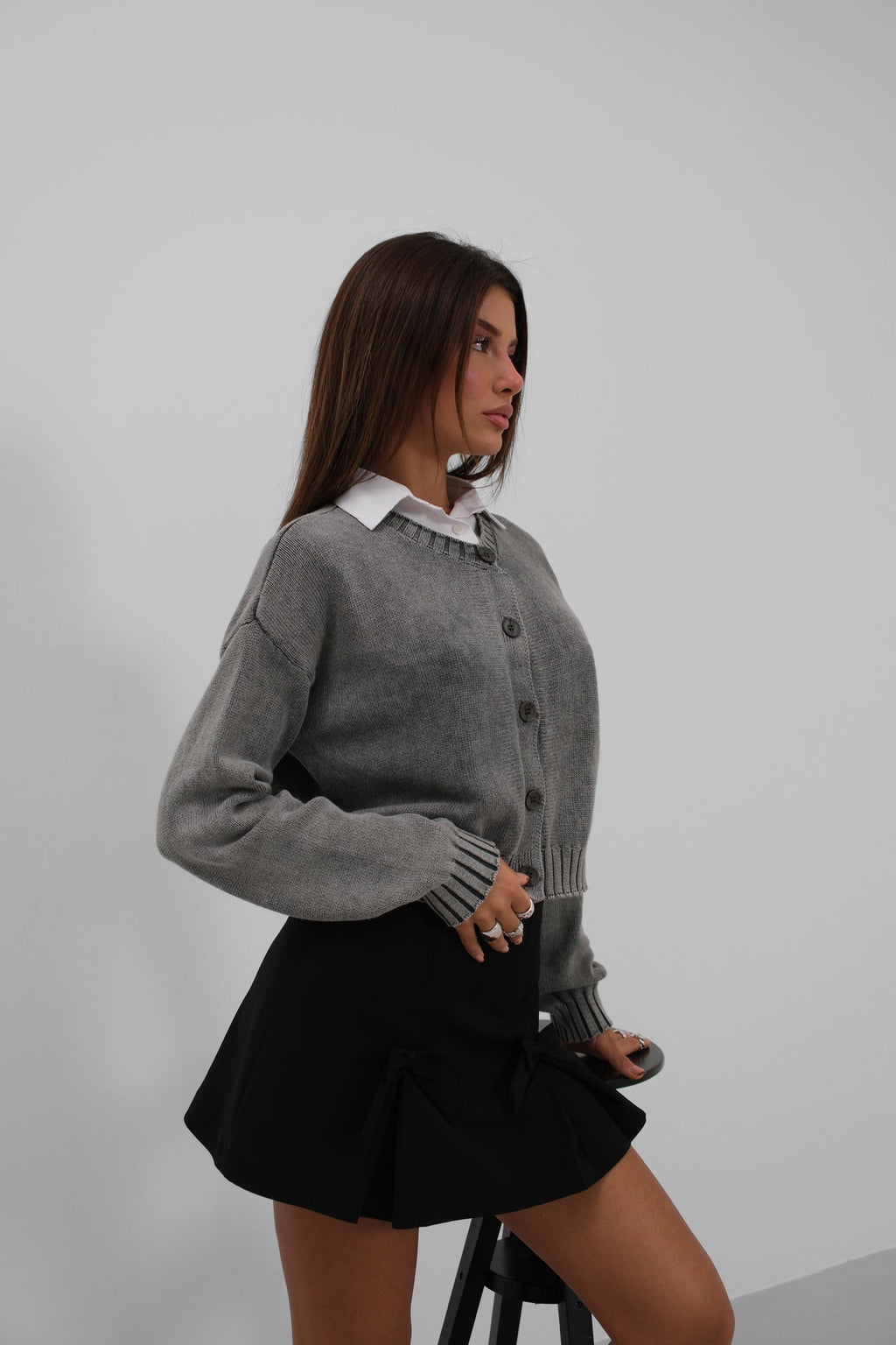 Washed Oversize Gray Cardigan