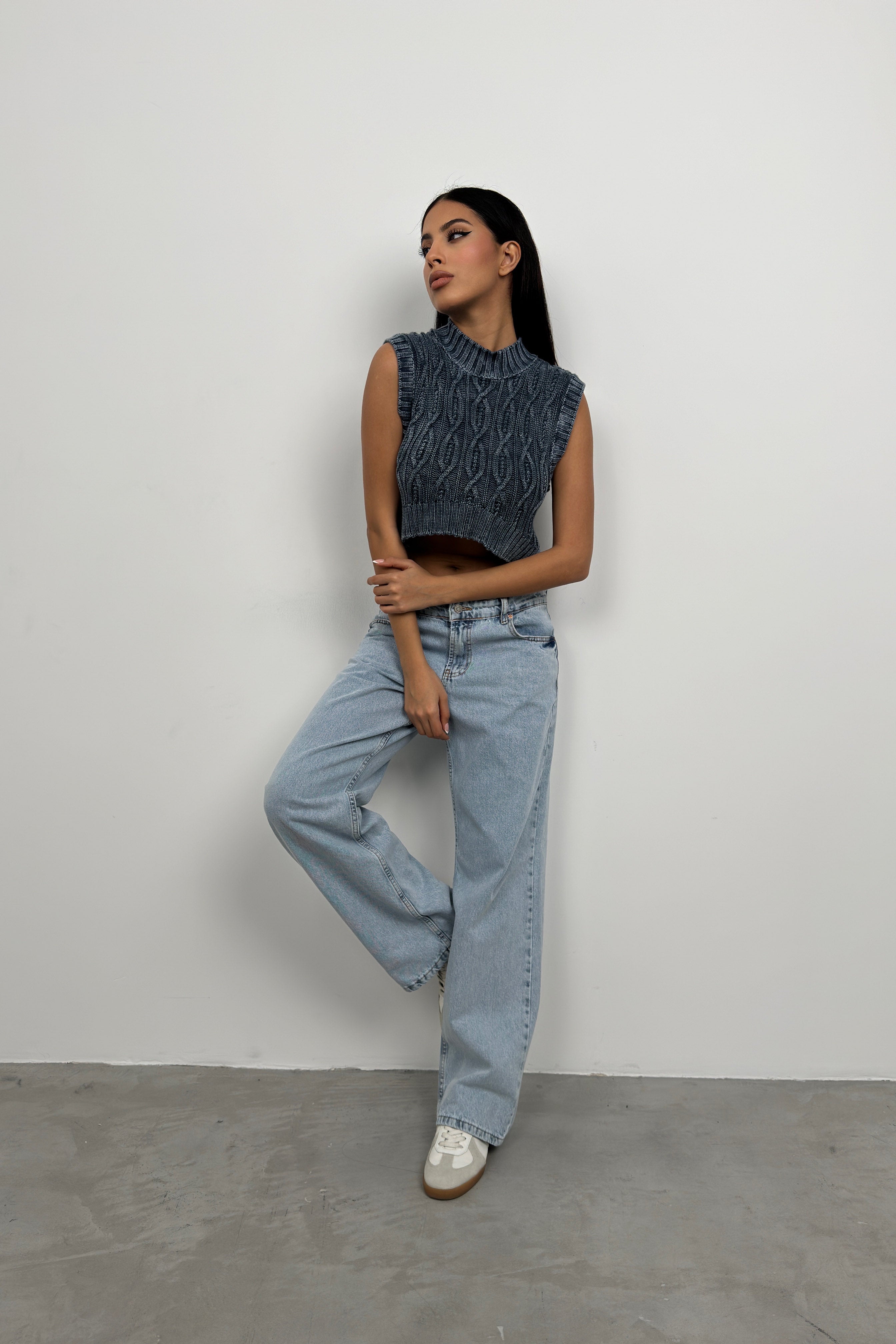 Washed Blue Knit Vest