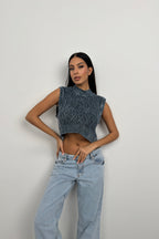 Washed Blue Knit Vest