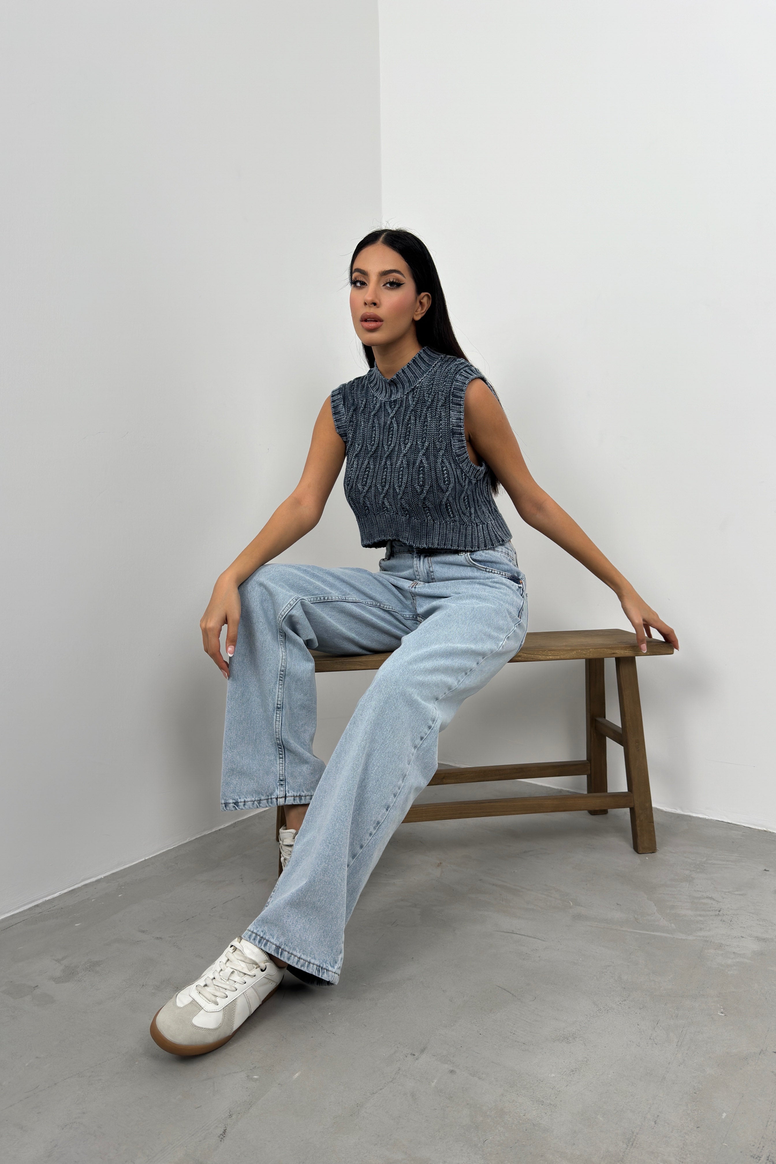 Washed Blue Knit Vest
