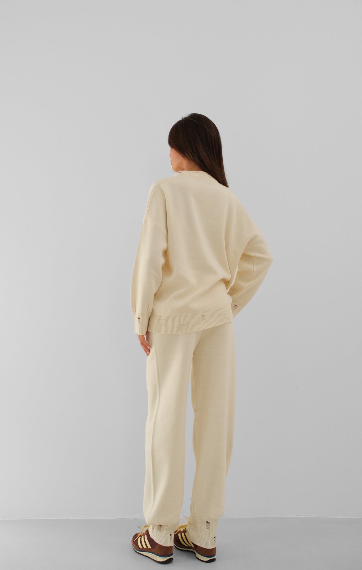 Distressed Detail Ecru Jogger Knit Tracksuit
