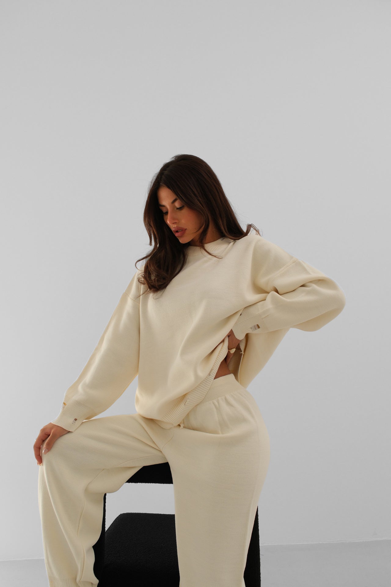 Distressed Detail Ecru Knit Sweater