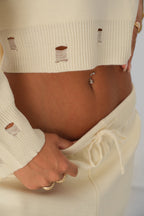 Distressed Detail Ecru Knit Sweater