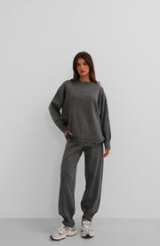 Gray Knitted Sweater with Torn Details